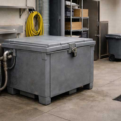 Secure and well-managed used cooking oil storage area for theft prevention